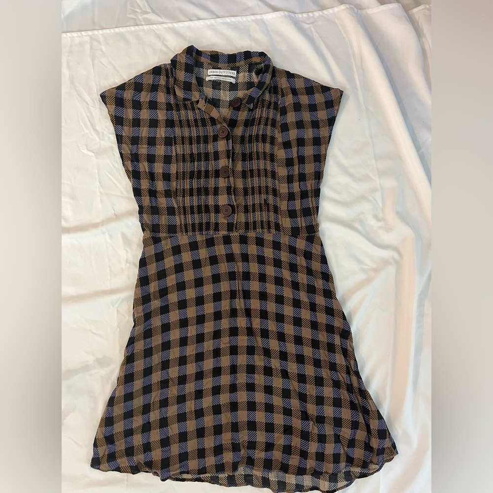 Urban Outfitters Black Purple and Brown Buttoned Mini Sundress